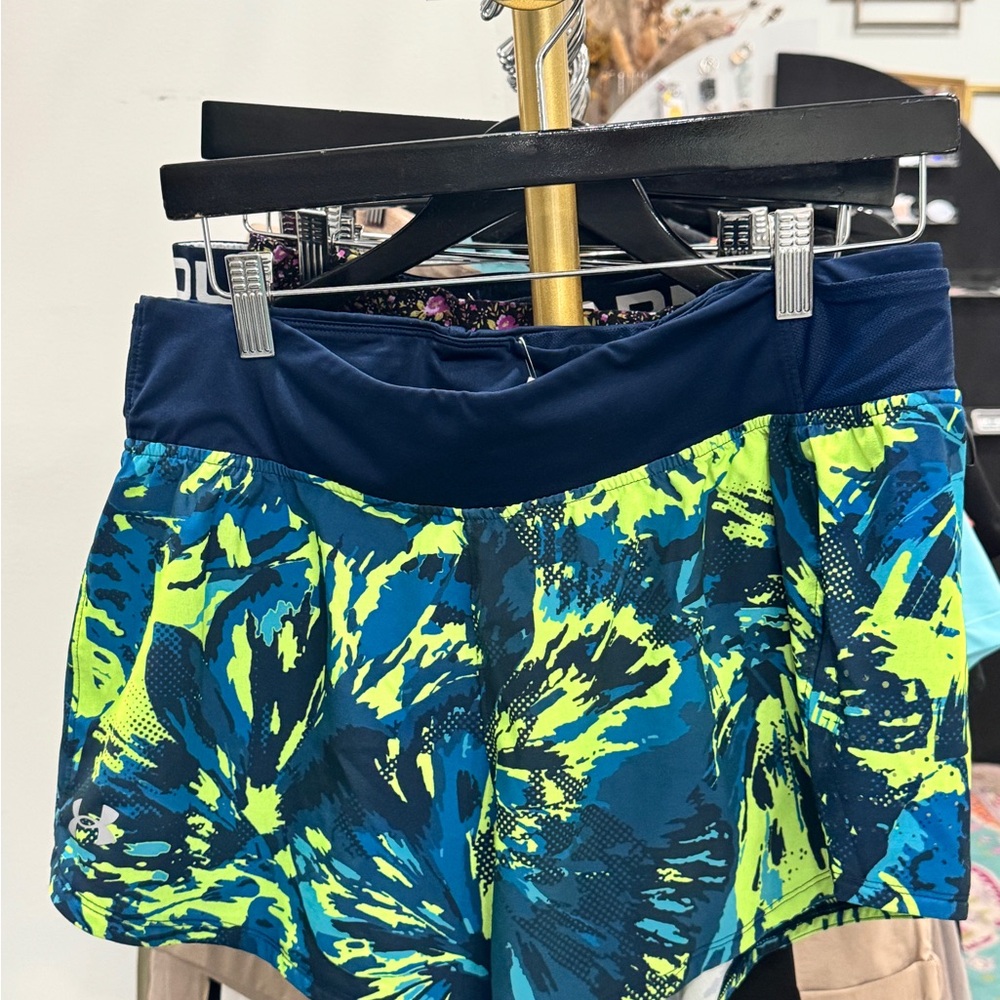 Under Armour Navy and Neon Green Patterned Shorts
